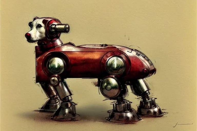 Image similar to adventurer ( ( ( ( ( 1 9 5 0 s retro future robot android dog. muted colors. ) ) ) ) ) by jean baptiste monge!!!!!!!!!!!!!!!!!!!!!!!!! chrome red