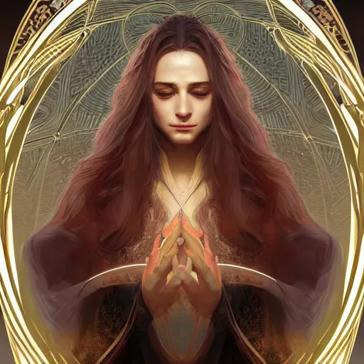 Prompt: symmetry portrait of princess sorcerer, intricate, elegant, highly detailed, digital painting, artstation, concept art, smooth, sharp focus, illustration, art by artgerm and greg rutkowski and alphonse mucha, 8 k, inspired by lord of the rings, arcane
