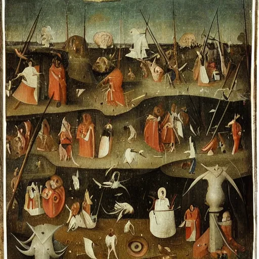 Image similar to book page of Where’s Waldo in the style of Hieronymus Bosch, Waldo is walking