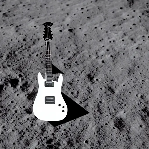 Image similar to photo of an electric guitar and a beer can sitting idle on the moon surface