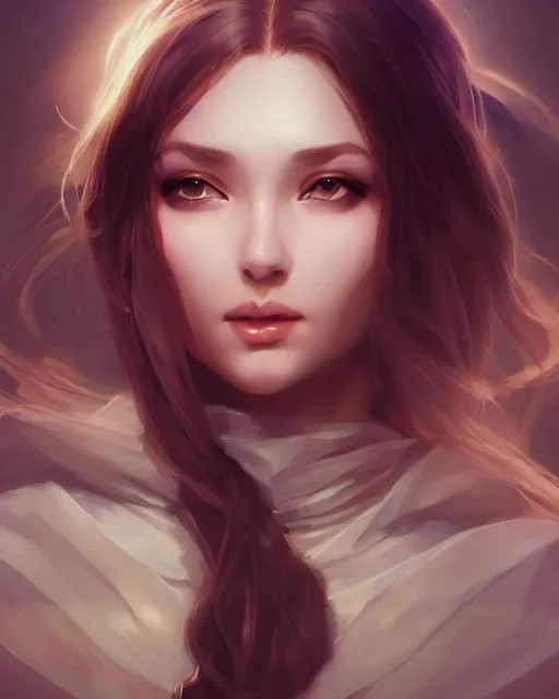 Image similar to portait of a beautiful female cleric, ethereal, backlit, realistic face, by artgerm, wlop, rossdraws, frank frazetta, andrei riabovitchev, trending on artstation, hd, 4 k
