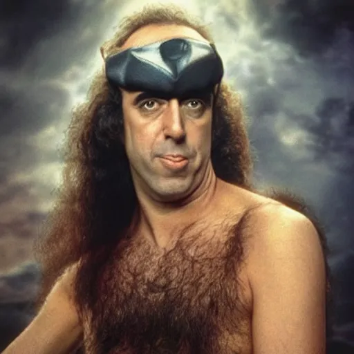 Prompt: “an 8k hi res extremely detailed photorealistic magazine editorial photo shoot pic of jerry Seinfeld as ZARDOZ. Colorized”