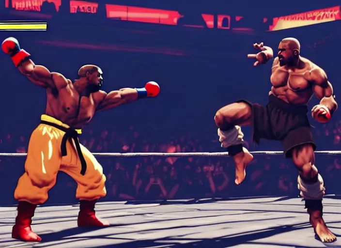 Image similar to ` kanye west in street fighter v ( 2 0 1 7 ), dynamic pose, official media, ps 4 in - game cinematic, 5 k