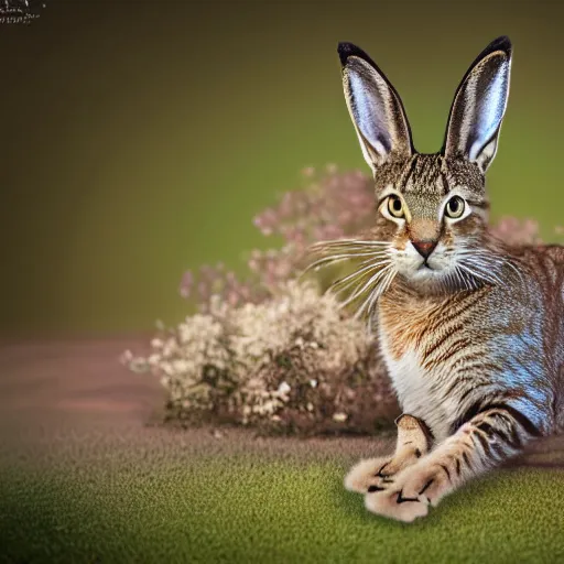 Image similar to a feline hare - cat - hybrid, animal photography