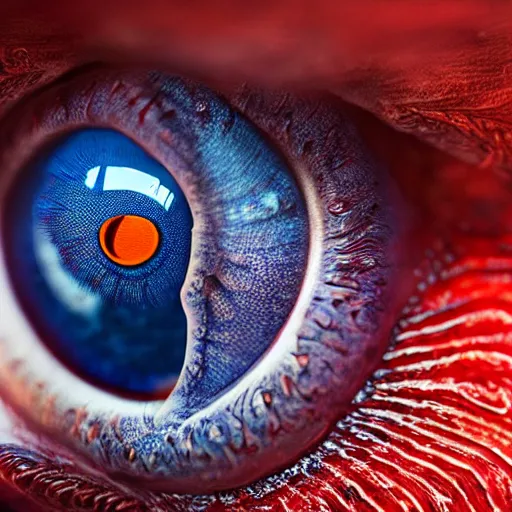 Prompt: big blue eye of ancient red dragon, close-up, high detail 3d model, Octane render, octane, 4k