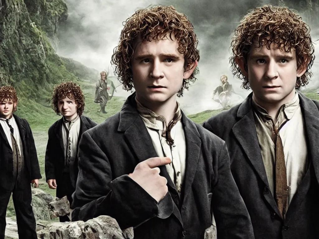 Image similar to hobbits as men in black