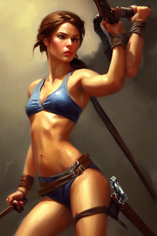 Prompt: tomb raider, painting by vladimir volegov, j. c. leyendecker, tom of finland, trending on artstation