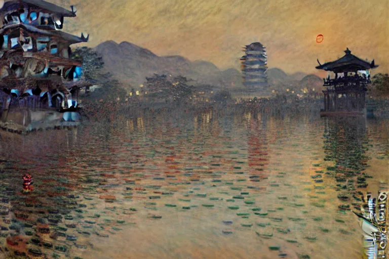 Image similar to kyoto city, painting by gaston bussiere, yoji shinkawa, claude monet