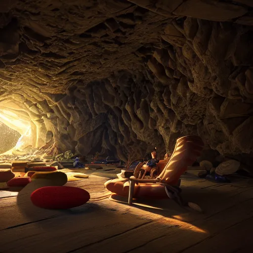 Image similar to books cave, 3 d render, incredible details, highly detailed, photorealistic, disney pixar, smooth, octane render, iridescent, 8 k