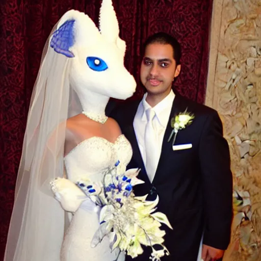 Image similar to Reshiram and me at our wedding.