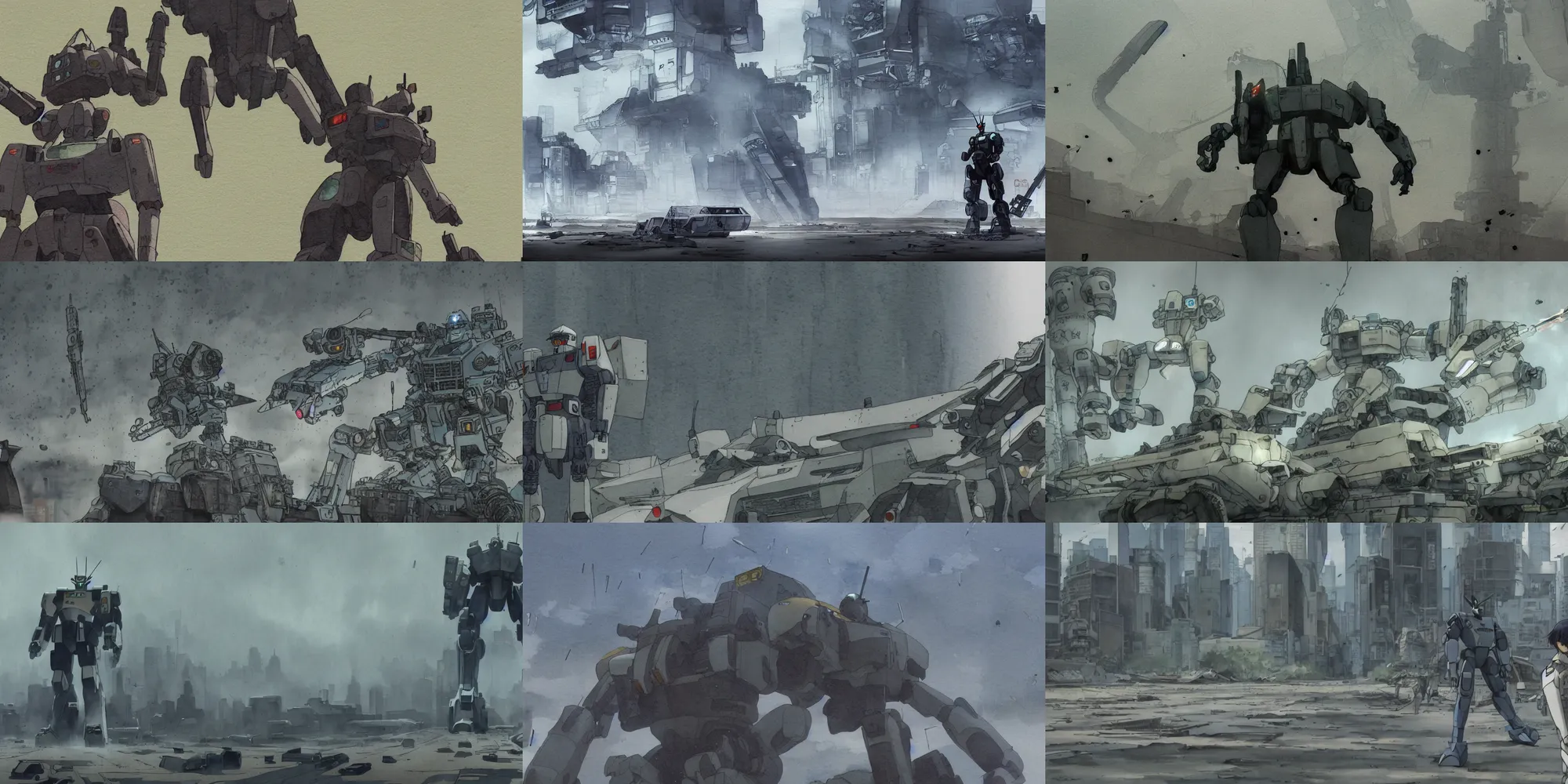 Prompt: incredible screenshot, simple watercolor, patlabor, masamune shirow ghost in the shell movie scene close up broken Kusanagi tank battle, brown mud, dust, titanic tank with legs, robot arm, ripped to shreds, engine parts, karate kick , laser wip, glass shatters, light rain, trees, forest, pipes, sewer, dam, green sky, reflections, refraction, bounce light, ruan jia, rim light, bokeh ,hd, 4k, remaster, dynamic camera angle, deep 3 point perspective, fish eye, dynamic scene