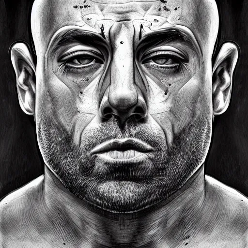 Image similar to An extremely psychedelic portrait of Joe Rogan, surreal, LSD, face, detailed, intricate, elegant, lithe, highly detailed, digital painting, artstation, concept art, smooth, sharp focus, illustration