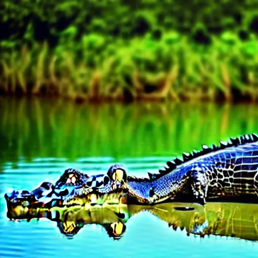 Image similar to Full body photo of a crocodile with feathers