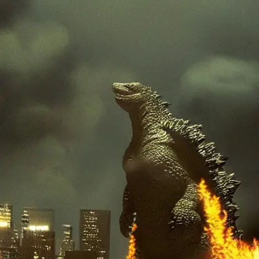 Image similar to godzilla smoking weed