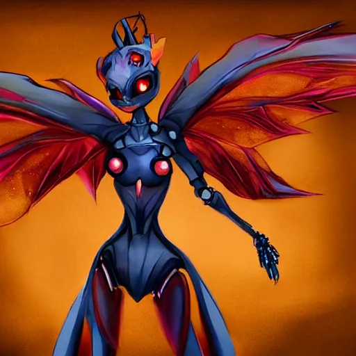 Image similar to full body shot of cute and beautiful anthropomorphic female robot dragon doing an elegant pose for the camera, has two adorable blue eyes, a sleek yet elegant design, with two big epic wings behind her, two arms that have sharp claws, two legs, a long tail behind her; high quality digital art, artstation, deviantart, furaffinity