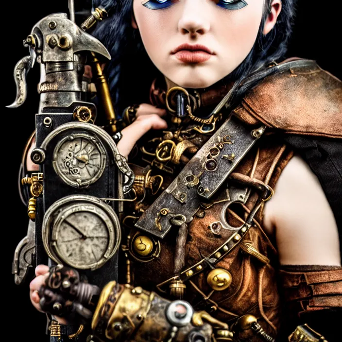 Prompt: photograph of a beautiful steampunk warrior. extremely detailed. dslr. 5 0 mm.