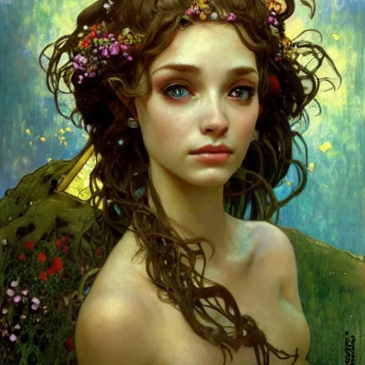 Image similar to head and shoulders portrait of a beautiful elf princess, royo, klimt, miro, vallejo, frazetta, alphonse mucha, greg rutkowski, whealan