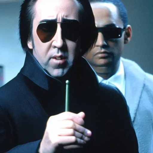 Prompt: Nicolas Cage as Morpheus in the Matrix