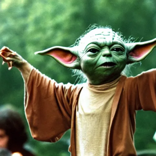 Image similar to yoda performing at woodstock