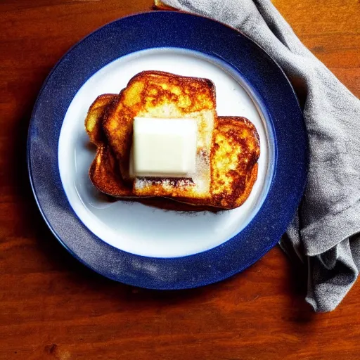 Image similar to French toast a cup of coffee with milk beside of the plate, Michelin star, award winning