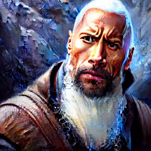 Prompt: Dwayne Johnson as Albus Dumbledore, western, D&D, fantasy, intricate, elegant, highly detailed, digital painting, artstation, concept art, matte, sharp focus, illustration, art by Artgerm and Greg Rutkowski and Alphonse Mucha