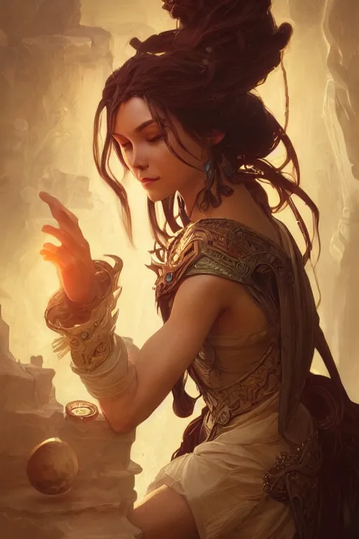 Image similar to photography of ancient mage, deep focus, d & d, fantasy, intricate, elegant, highly detailed, digital painting, artstation, concept art, matte, sharp focus, illustration, hearthstone, art by artgerm and greg rutkowski and alphonse mucha