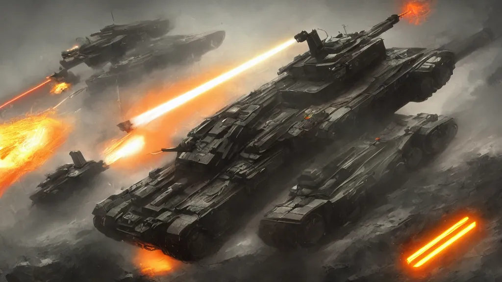 Image similar to a futuristic tank battle, cybernetic, lasers, dark future, hellscape, digital art, trending on artstation