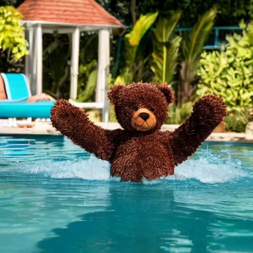 Image similar to teddy bear playing in the pool