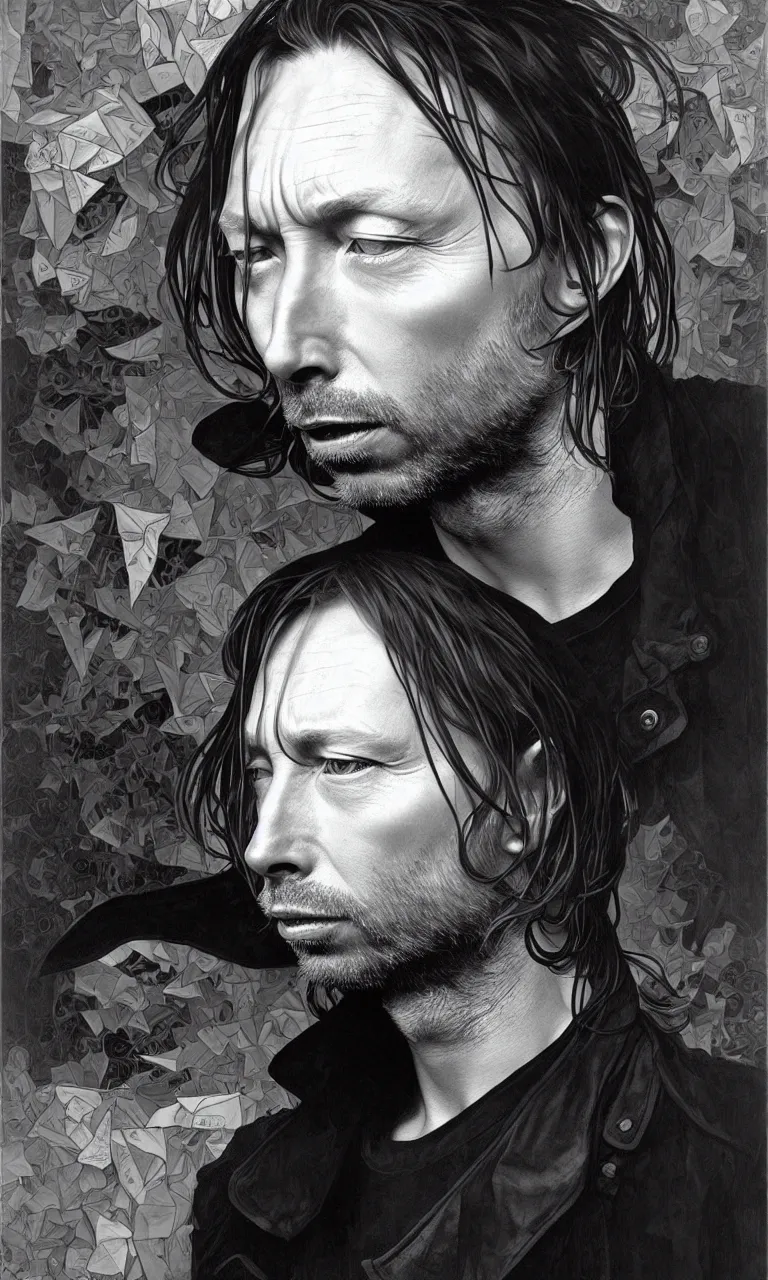 Prompt: hyper realistic portrait of thom yorke singer songwriter by lee bermejo, alphonse mucha and greg rutkowski