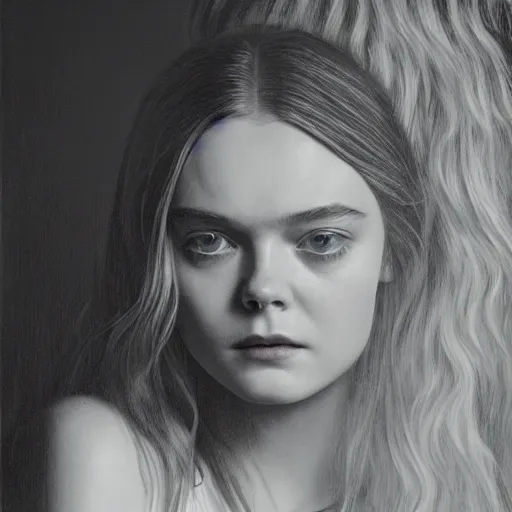 Prompt: Elle Fanning lighting a cigarette in the world of Adam Wyeth, head and shoulders portrait, stormy weather, extremely detailed masterpiece, oil on canvas, low-key neon lighting, artstation, Blade Runner 2049, Roger Deakin’s cinematography, by J. C. Leyendecker and Peter Paul Rubens and Edward Hopper and Michael Sowa,
