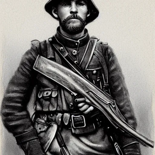 Image similar to portrait of an irish rebel soldier in 1 9 1 6 holding his rifle, trending on artstation