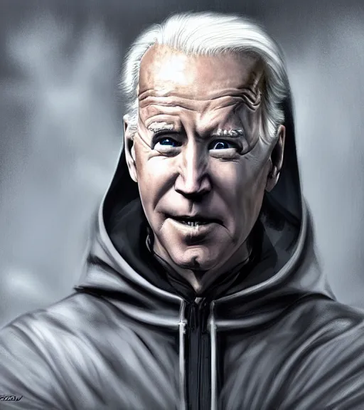 Prompt: joe biden as a hooded arch mage, portrait, by artgem, by yoshitaka amano, dark atmosphere, digital art, highly detailed,