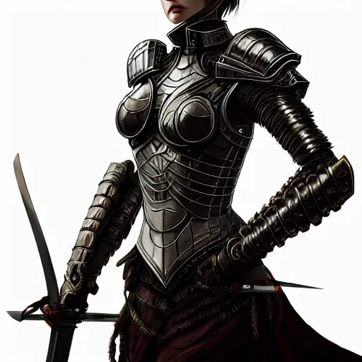 Prompt: portrait digital painting of an armored woman holding a sword. intricate, elegant, highly detailed, digital painting, artstation, concept art, smooth, sharp focus, illustration, by terry wei, qiu fang, tooth wu, kan liu, siwoo kim, jisu choe