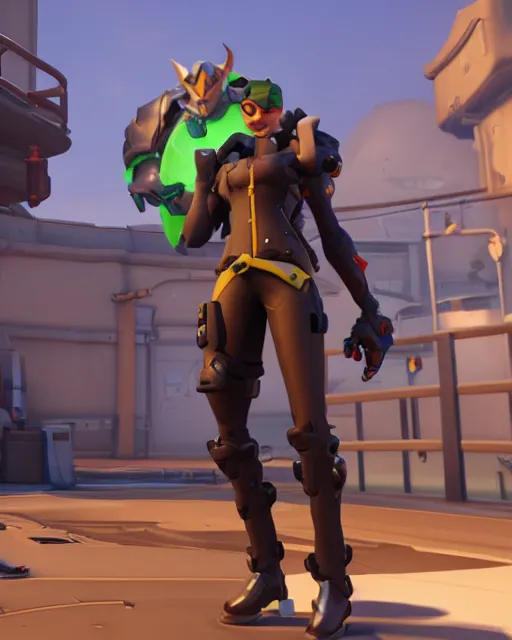 Prompt: tall skinny villain playable hero character in overwatch