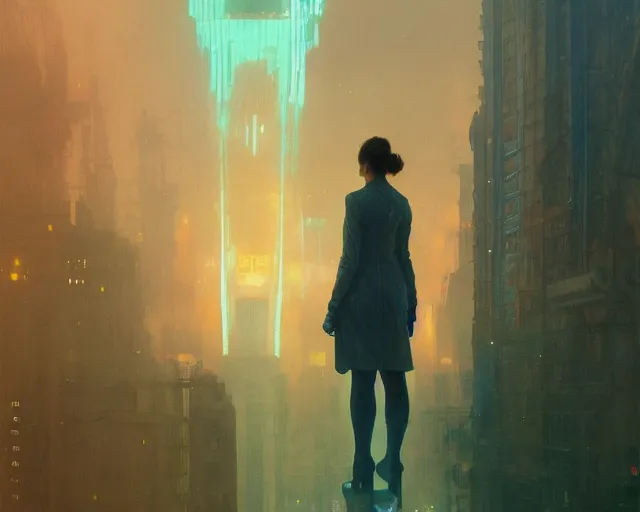 Image similar to 2 0 1 8 blade runner movie still girl look at the cityscape from roof perfect face fine realistic face pretty face neon puffy jacket blue futuristic sci - fi elegant by denis villeneuve tom anders zorn hans dragan bibin thoma greg rutkowski ismail inceoglu illustrated sand storm alphonse mucha