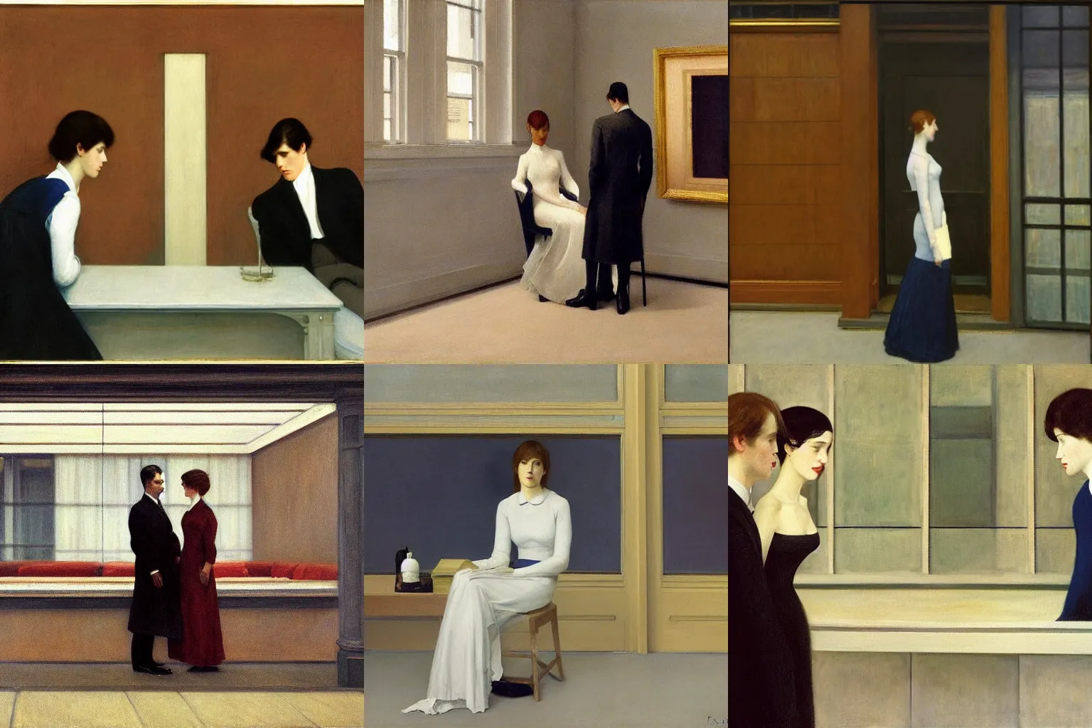 Prompt: union and dissolution. painting by edward hopper and fernand khnopff
