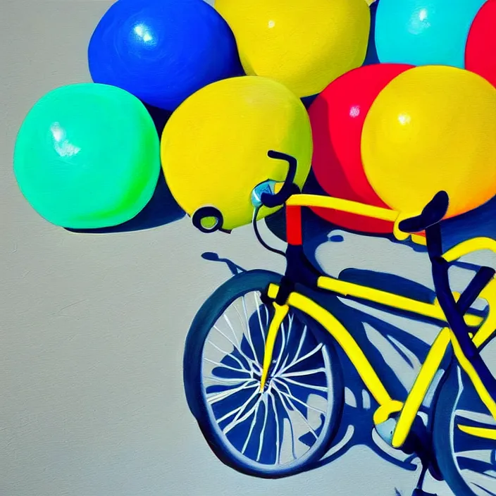 Prompt: a beautiful painting of a beachball and a bike pump, soft lighting, warm colors, hd