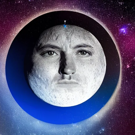 Image similar to futuristic spiritual mystic photo of the moon with mustache