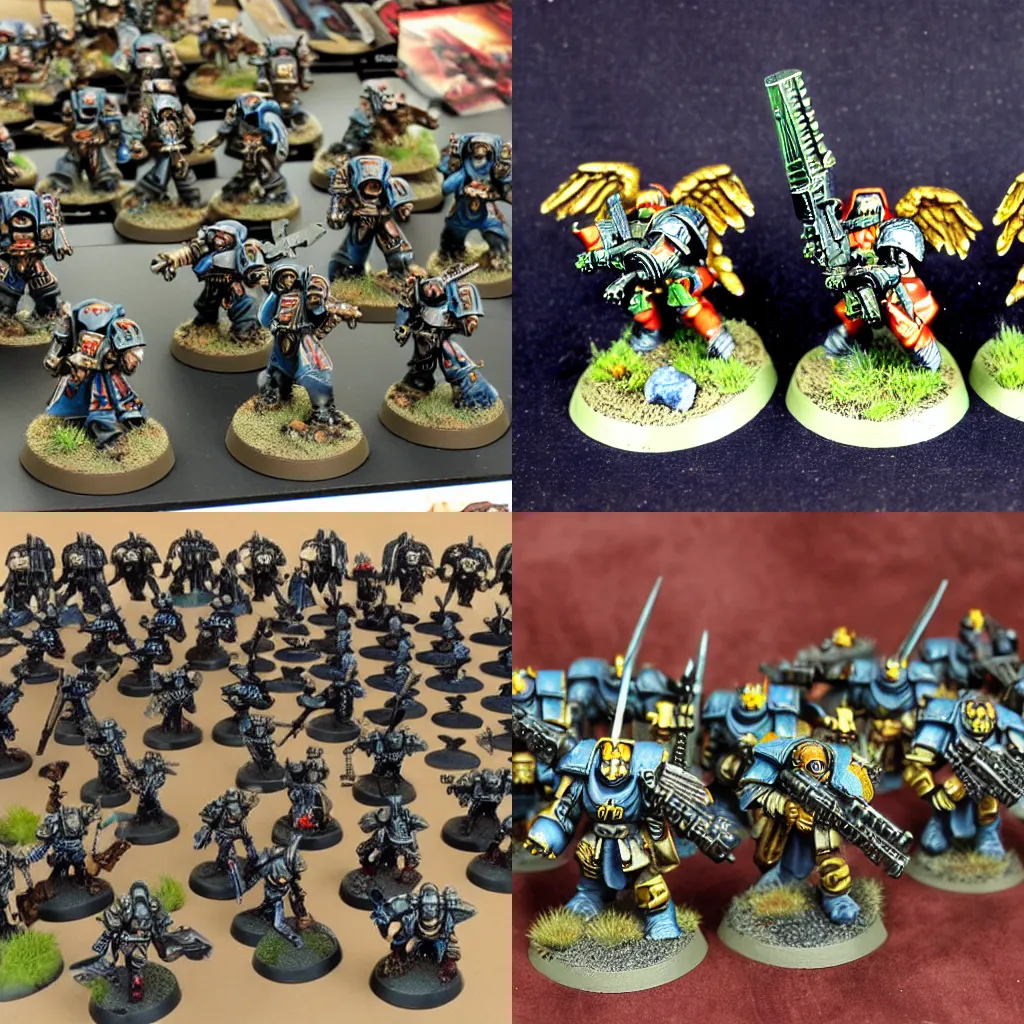 Prompt: warhammer 4 0 k army, biblically accurate angels, model miniatures, tabletop army, photo