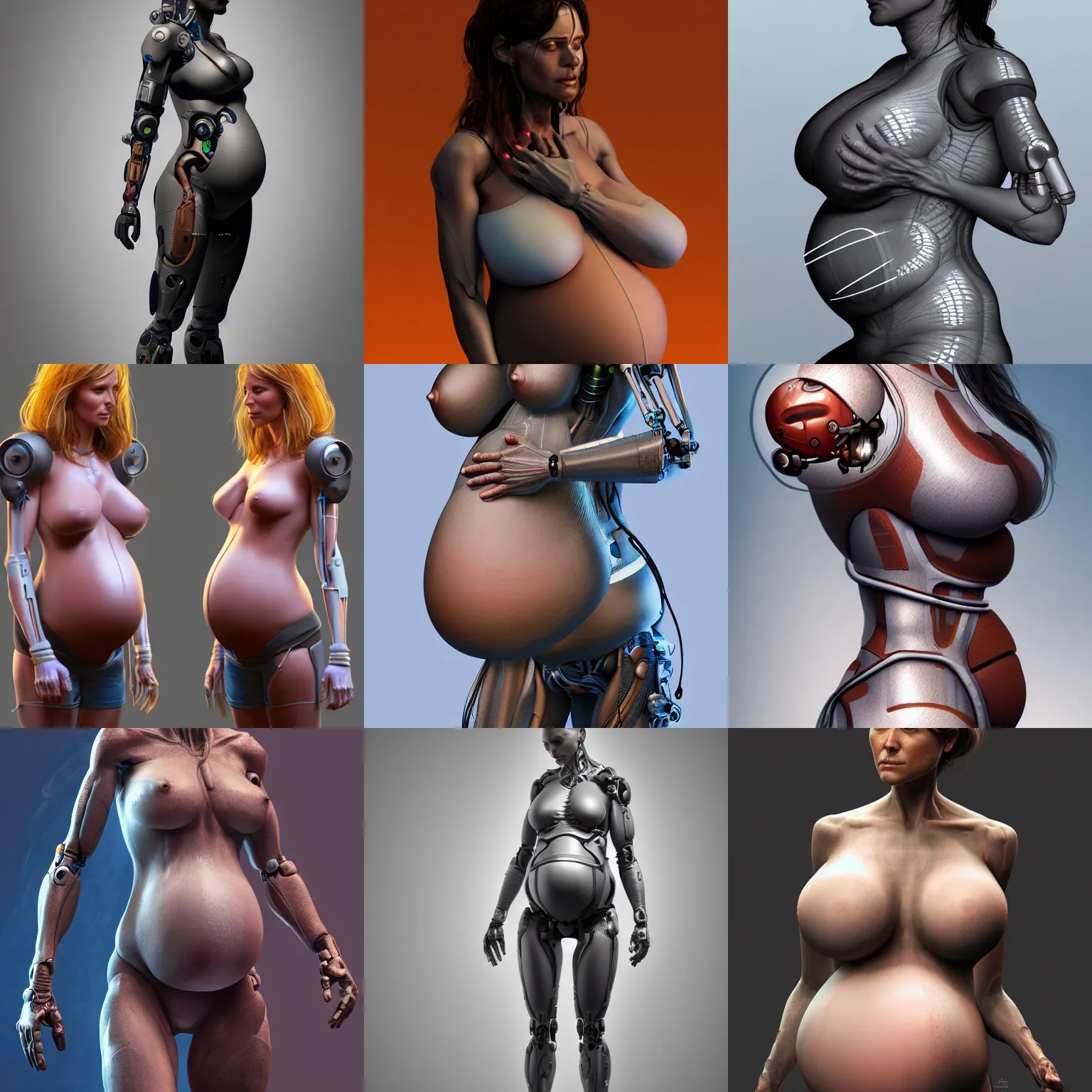Prompt: a pregnant cyborg, humanoid, highly detailed, realistic, studio, fantastic, uhd, artstation