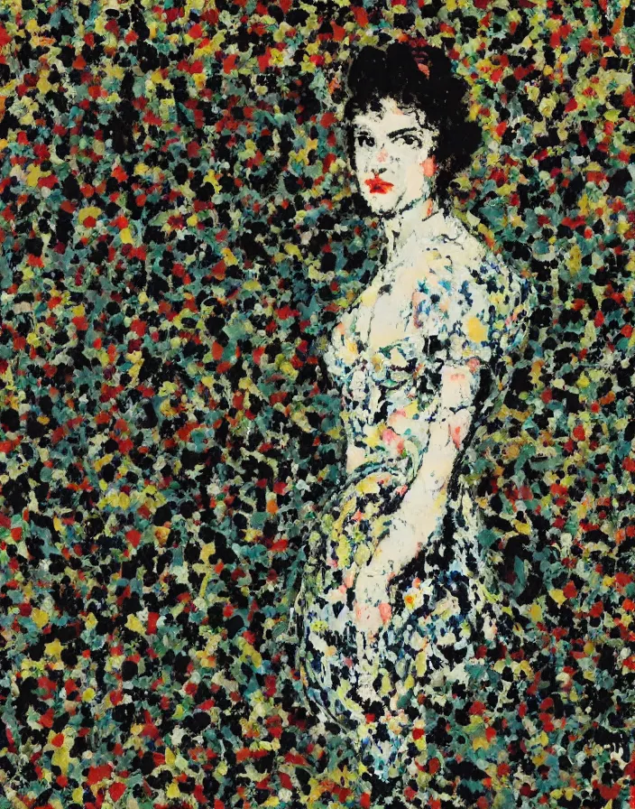 Image similar to a a portrait of Josie Conseco in a scenic environment by Jackson Pollock