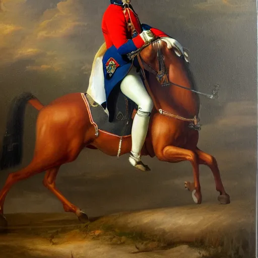 Image similar to Detailed oil painting of napoleon riding a bike