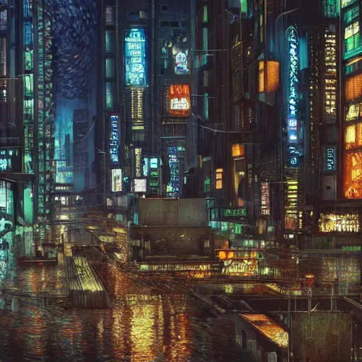 Image similar to cyberpunk city designed by Van Gogh,photorealistic,artstation,highly details