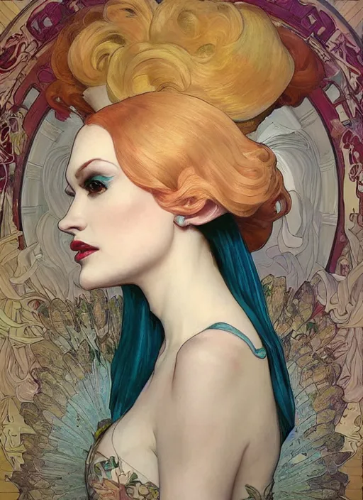 Image similar to jinkx monsoon, painting by artgerm and greg rutkowski and alphonse mucha