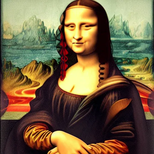 Image similar to mona lisa smoking a cigarette, cubism