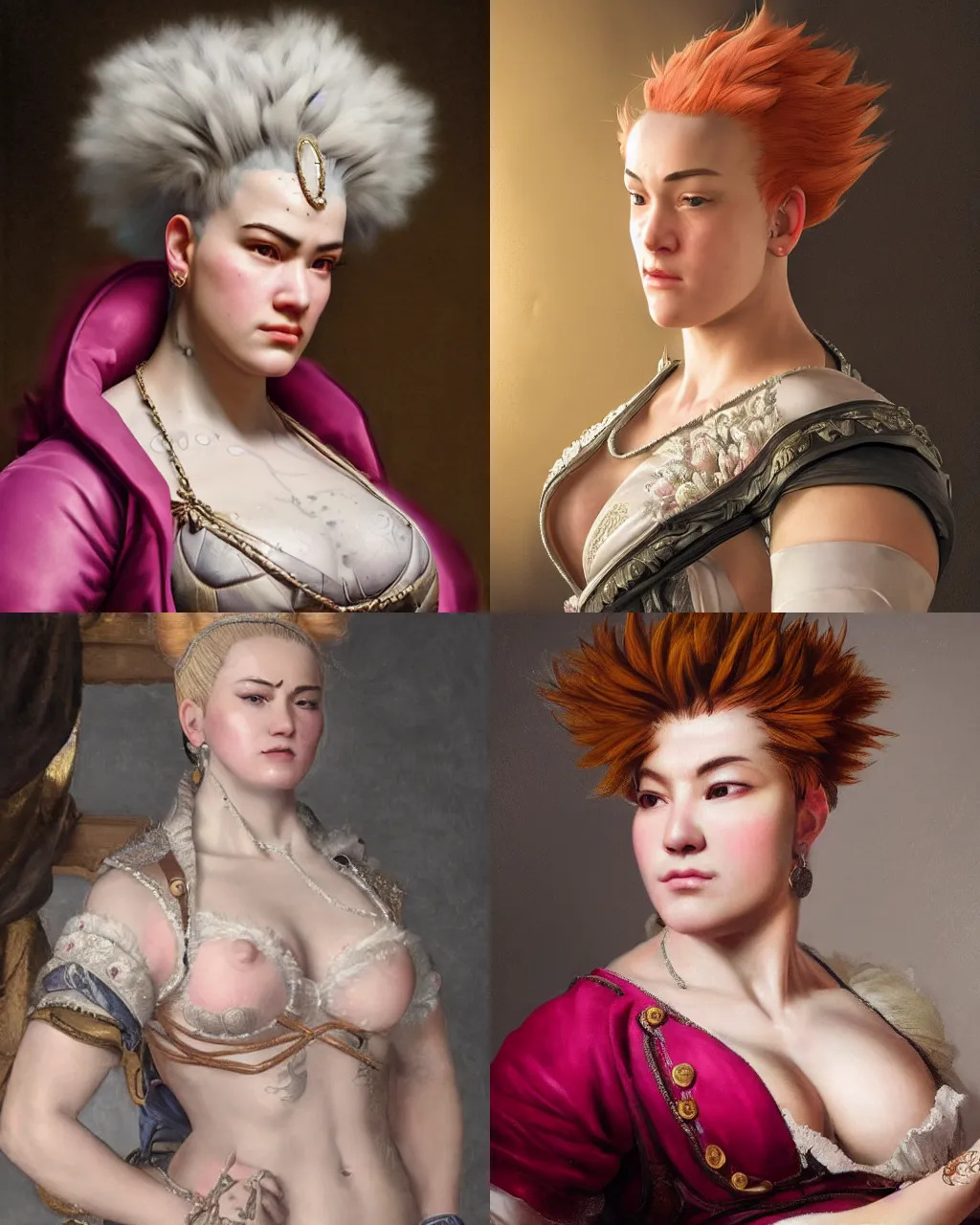 Prompt: Detailed Baroque painting of Zarya from overwatch as an elegant noblewoman, hyperrealistic, hyperdetailed, intricate, soft lighting |