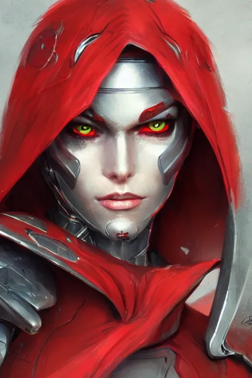 Image similar to cyborg red riding hood, d & d, fantasy, portrait, highly detailed, headshot, digital painting, trending on artstation, concept art, sharp focus, illustration, art by artgerm and greg rutkowski and magali villeneuve