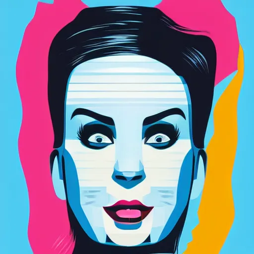 Prompt: a woman's face with a blue background, vector art by tom whalen, featured on behance, pixel art, flat shading, black background, character