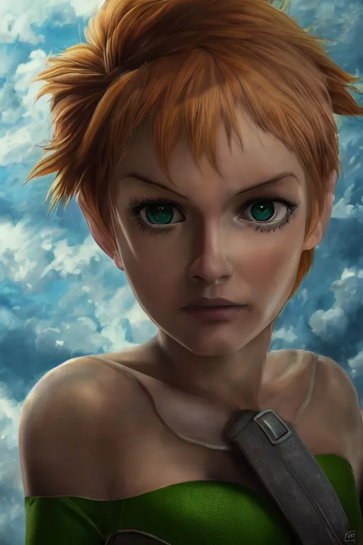 Prompt: Tinker Bell as a Titan from Attack on Titan, oil on canvas, intricate, portrait, 8k highly professionally detailed, HDR, CGsociety