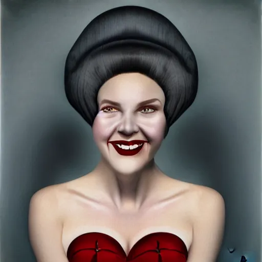 Prompt: a portrait of a beautiful woman vampire smiling by Hugh Kretschmer